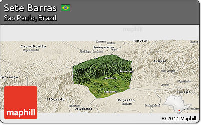 Satellite Panoramic Map of Sete Barras, shaded relief outside