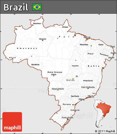 Classic Style Simple Map of Brazil, cropped outside