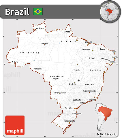 Classic Style Simple Map of Brazil, cropped outside