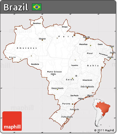 Classic Style Simple Map of Brazil, cropped outside