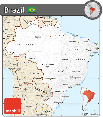 Classic Style Simple Map of Brazil