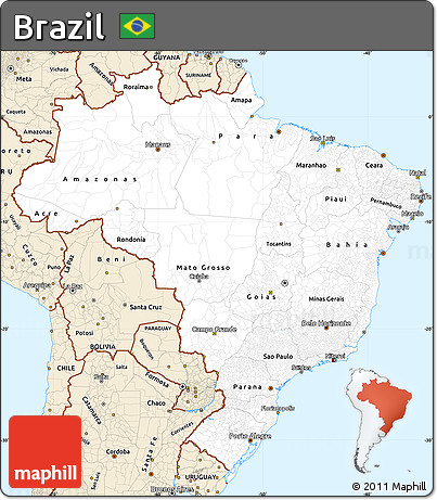 Classic Style Simple Map of Brazil