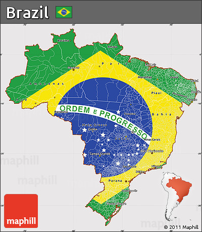 Flag Simple Map of Brazil, flag centered