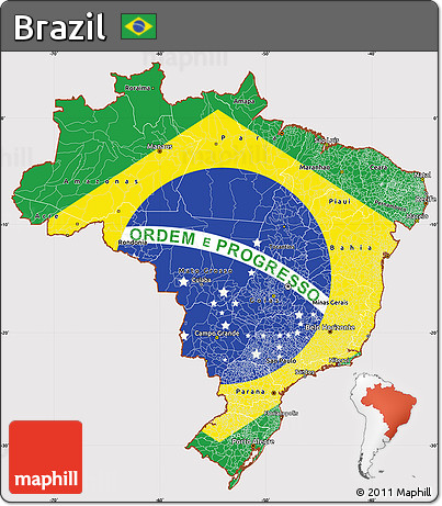Flag Simple Map of Brazil, flag centered