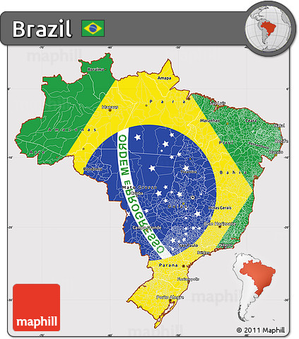 Flag Simple Map of Brazil, flag aligned to the middle