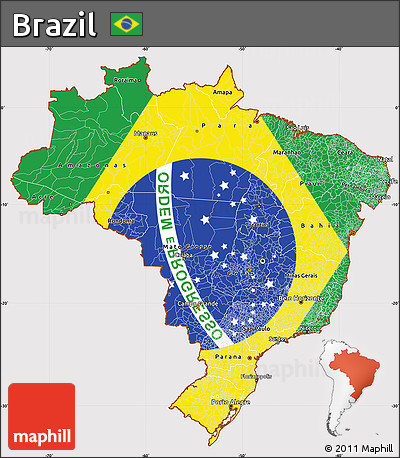 Flag Simple Map of Brazil, flag aligned to the middle