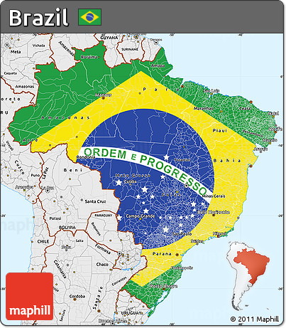 Flag Simple Map of Brazil, single color outside, borders and labels, flag centered