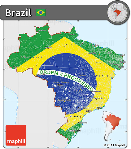 Flag Simple Map of Brazil, single color outside, flag centered