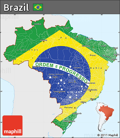 Flag Simple Map of Brazil, single color outside, flag centered