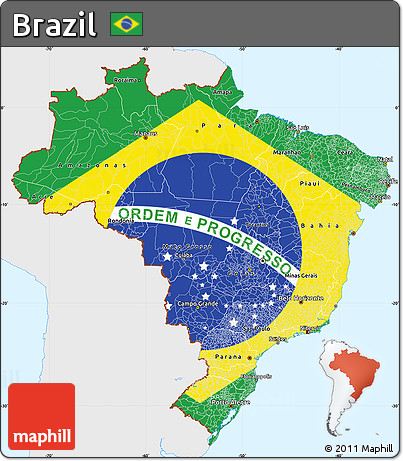 Flag Simple Map of Brazil, single color outside, flag centered