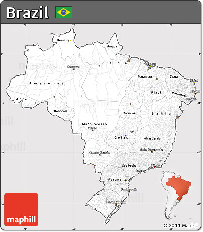 Silver Style Simple Map of Brazil, cropped outside