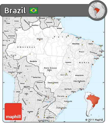 Silver Style Simple Map of Brazil