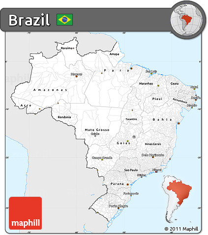 Silver Style Simple Map of Brazil, single color outside