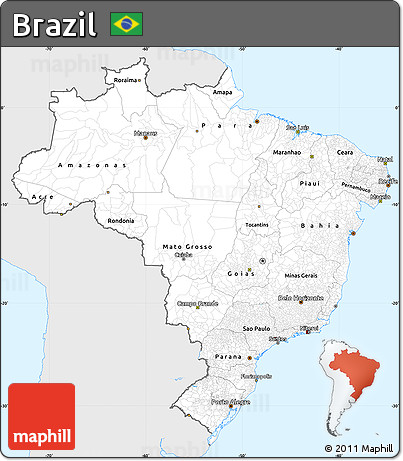 Silver Style Simple Map of Brazil, single color outside
