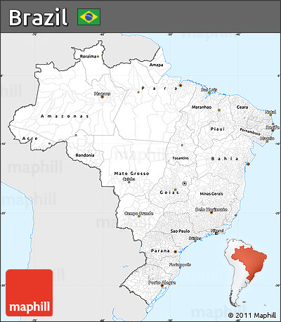 Silver Style Simple Map of Brazil, single color outside
