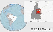 Gray Location Map of Lizarda, highlighted country, highlighted parent region, hill shading