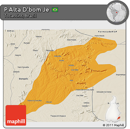 Political 3D Map of P.Alta D'bom Je, shaded relief outside