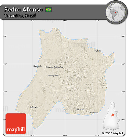 Shaded Relief Map of Pedro Afonso, single color outside