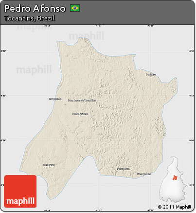 Shaded Relief Map of Pedro Afonso, single color outside