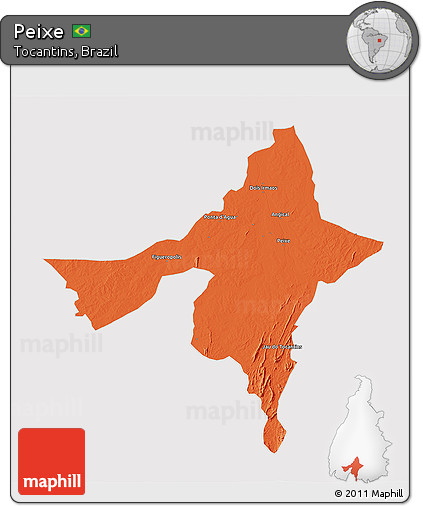 Political 3D Map of Peixe, cropped outside