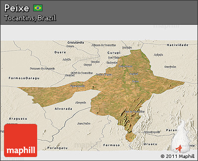 Satellite Panoramic Map of Peixe, shaded relief outside