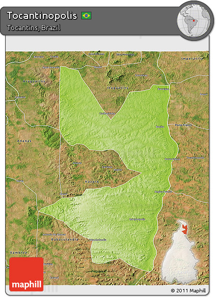 Physical 3D Map of Tocantinopolis, satellite outside
