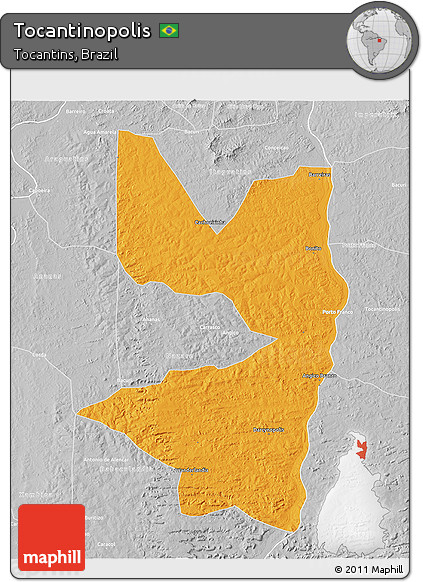 Political 3D Map of Tocantinopolis, lighten, desaturated