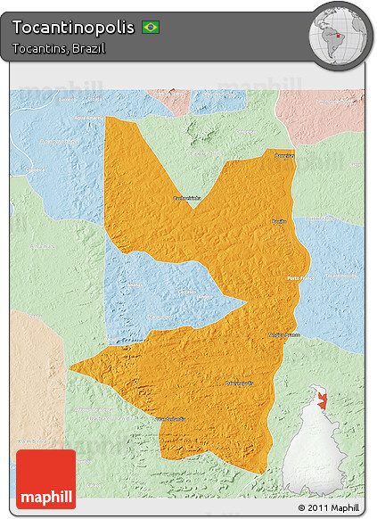 Political 3D Map of Tocantinopolis, lighten
