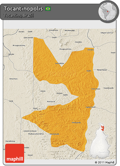 Political 3D Map of Tocantinopolis, shaded relief outside