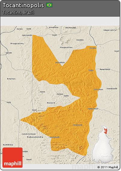 Political 3D Map of Tocantinopolis, shaded relief outside