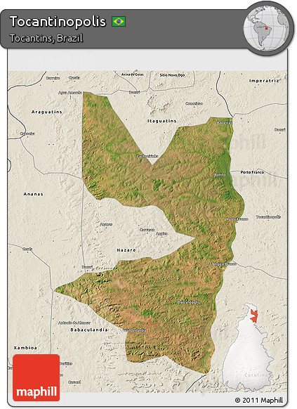 Satellite 3D Map of Tocantinopolis, shaded relief outside