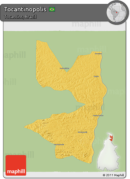 Savanna Style 3D Map of Tocantinopolis, single color outside