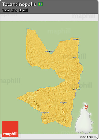 Savanna Style 3D Map of Tocantinopolis, single color outside