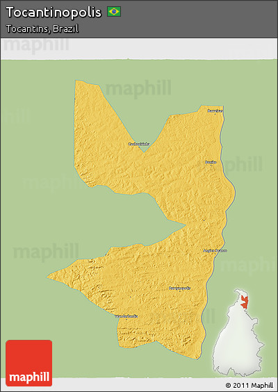 Savanna Style 3D Map of Tocantinopolis, single color outside