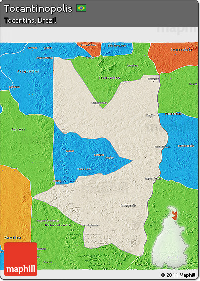 Shaded Relief 3D Map of Tocantinopolis, political outside