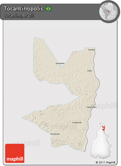 Shaded Relief 3D Map of Tocantinopolis, single color outside