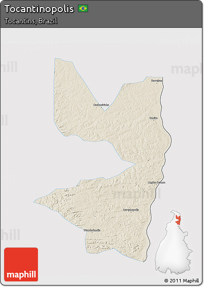 Shaded Relief 3D Map of Tocantinopolis, single color outside