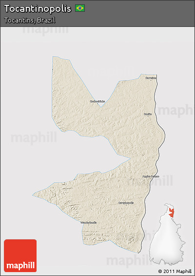 Shaded Relief 3D Map of Tocantinopolis, single color outside