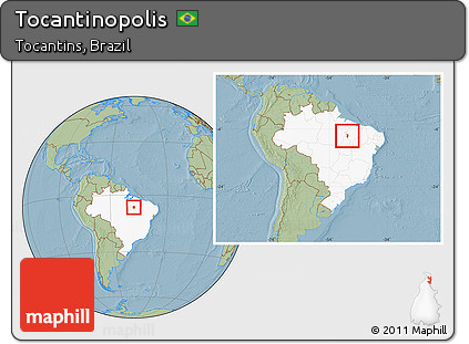 Savanna Style Location Map of Tocantinopolis, highlighted country, within the entire country, hill shading