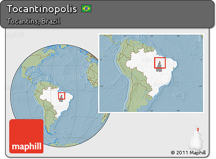 Savanna Style Location Map of Tocantinopolis, highlighted country, highlighted parent region, within the entire country, hill shading
