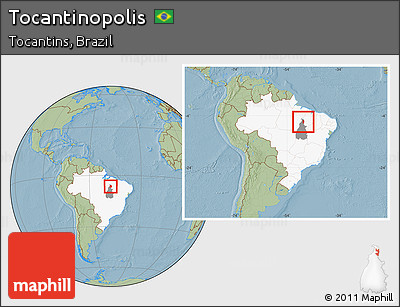 Savanna Style Location Map of Tocantinopolis, highlighted country, highlighted parent region, within the entire country, hill shading