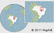 Savanna Style Location Map of Tocantinopolis, highlighted country, highlighted parent region, within the entire country, hill shading