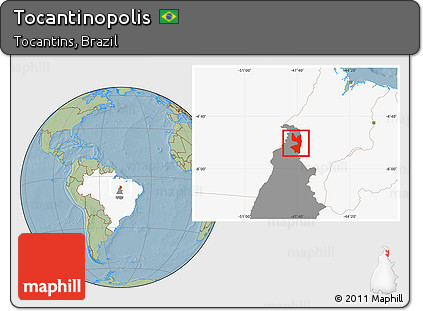 Savanna Style Location Map of Tocantinopolis, highlighted country, highlighted parent region, hill shading