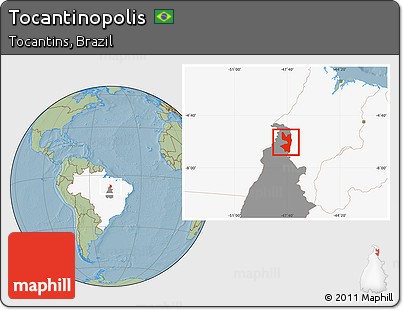 Savanna Style Location Map of Tocantinopolis, highlighted country, highlighted parent region, hill shading