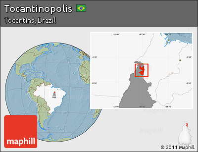 Savanna Style Location Map of Tocantinopolis, highlighted country, highlighted parent region, hill shading