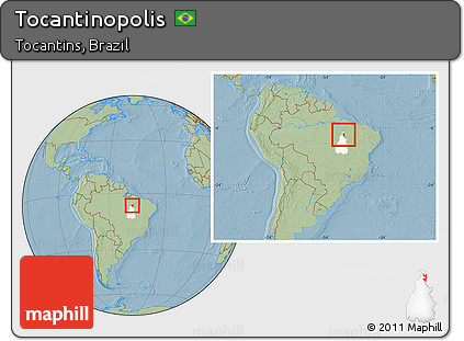 Savanna Style Location Map of Tocantinopolis, highlighted parent region, within the entire country, hill shading
