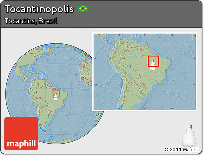 Savanna Style Location Map of Tocantinopolis, highlighted parent region, within the entire country, hill shading