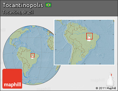 Savanna Style Location Map of Tocantinopolis, highlighted parent region, within the entire country, hill shading
