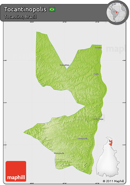 Physical Map of Tocantinopolis, single color outside
