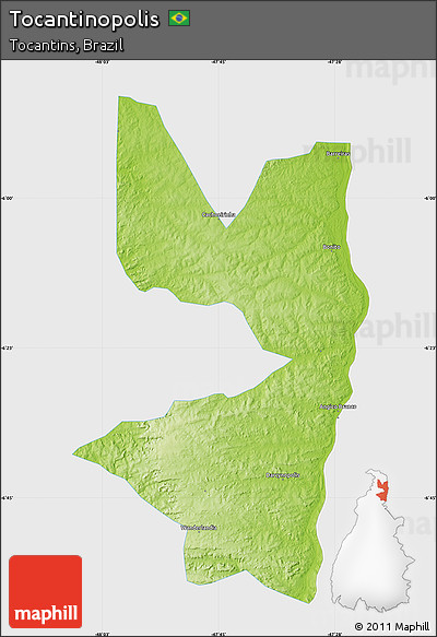 Physical Map of Tocantinopolis, single color outside